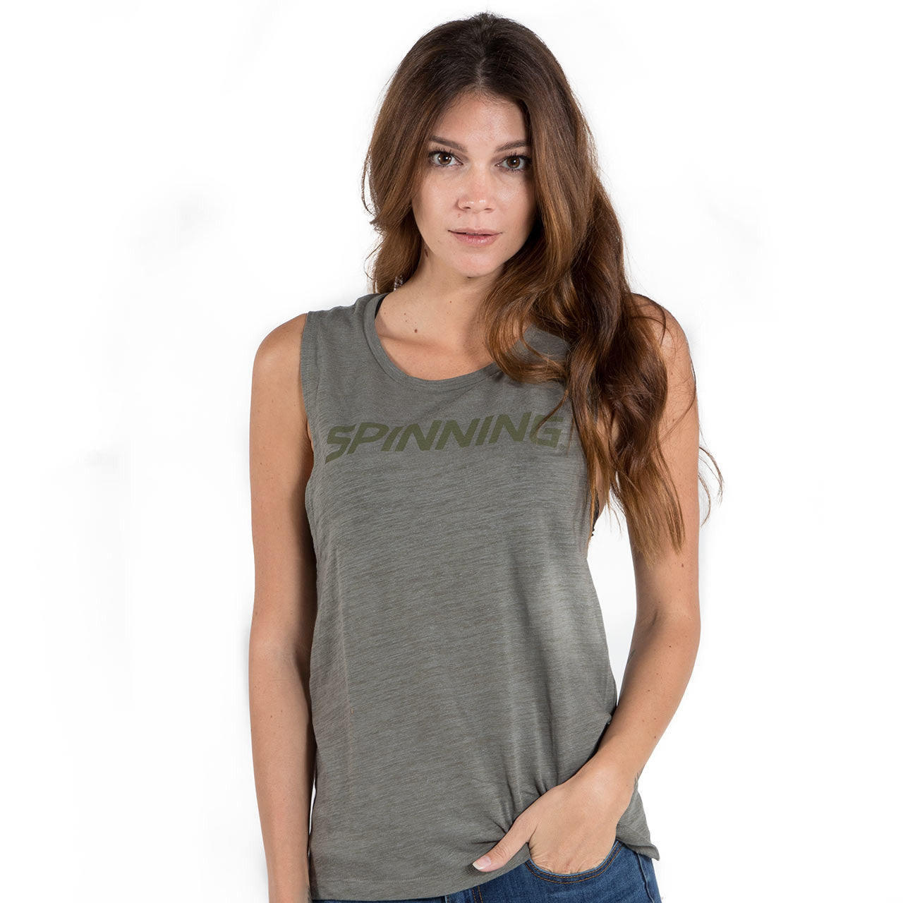 Spinning® Women's Scoop Muscle Tee - Olive Slub - Spinning