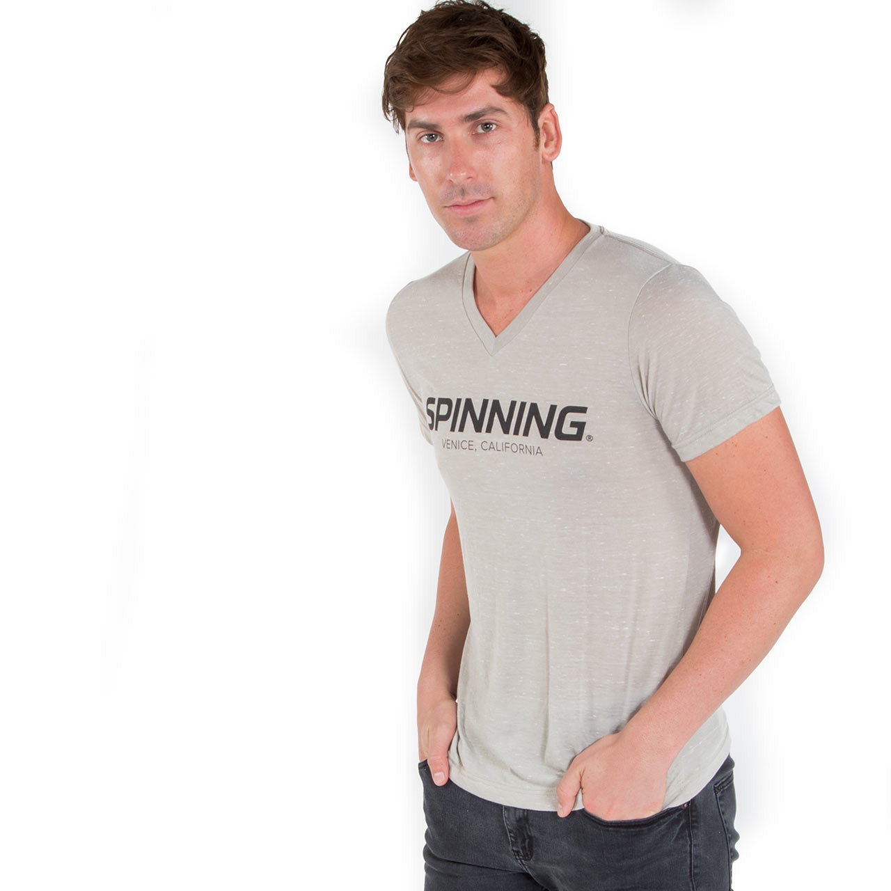 Spinning® Unisex Venice Jersey Short Sleeve V-Neck Tee - Stone Marble - Spinning